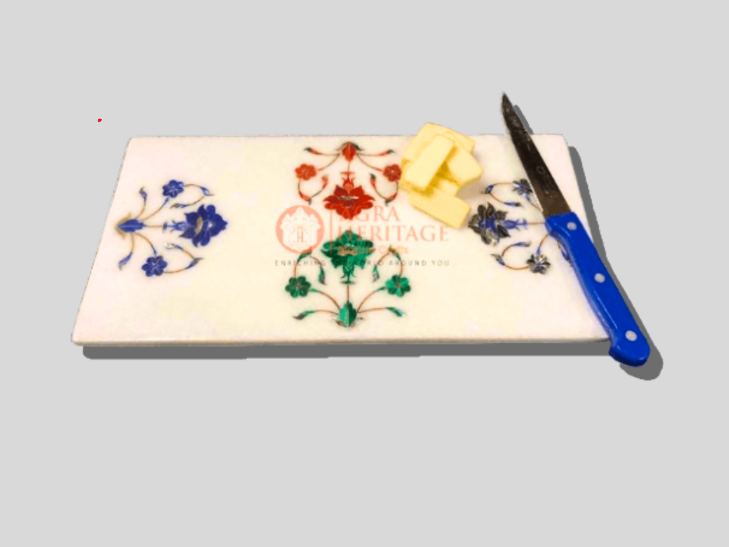 White Marble Inlay Rectangle Cheese Board for Gift